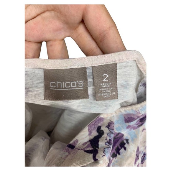 Chico's Long Sleeved Top Shirt Blouse White w/ Purple Splatter Pattern Sz 2 - Picture 4 of 6